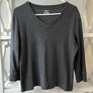 Jones New York Sport V Neck 3/4 Sleeve 100% Cotton Sweater Gray Women's Size L